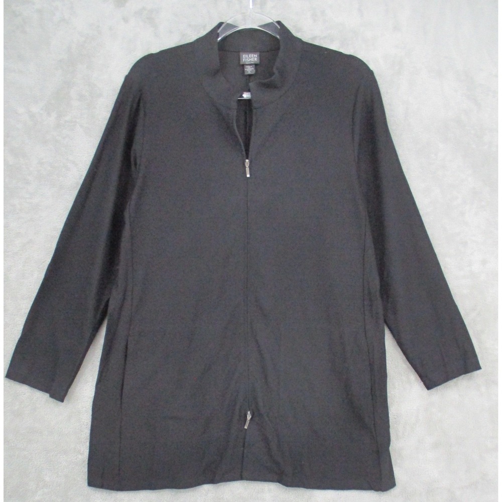Eileen Fisher Jacket Womens Large Petite Crepe Knit Pockets Full Zip Capsule